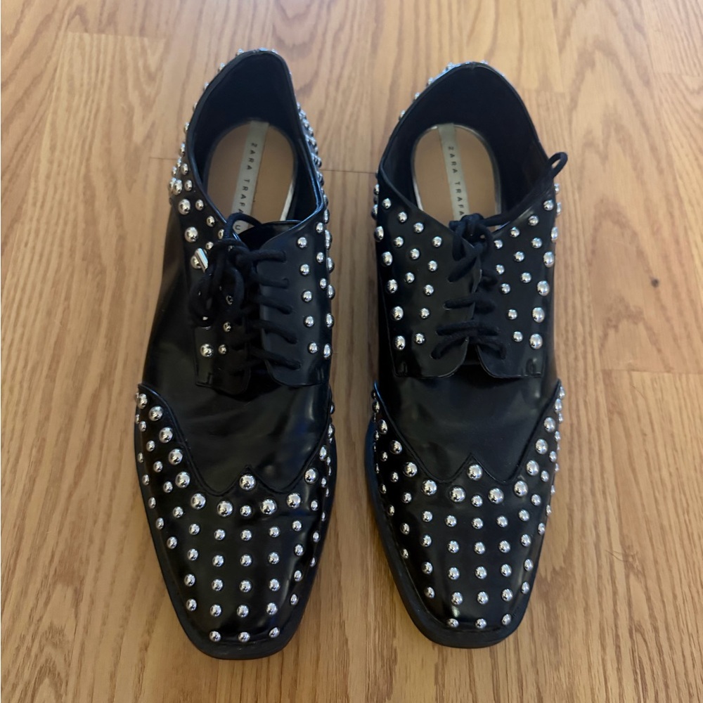 Black Studded Lace-Up Shoes